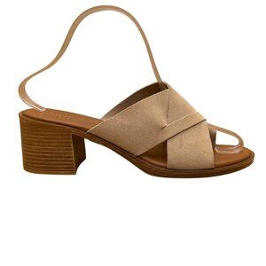 Mila Paoli Women’s Brown & Gray Suede Leather Open Toe Block Heel Size 6.5